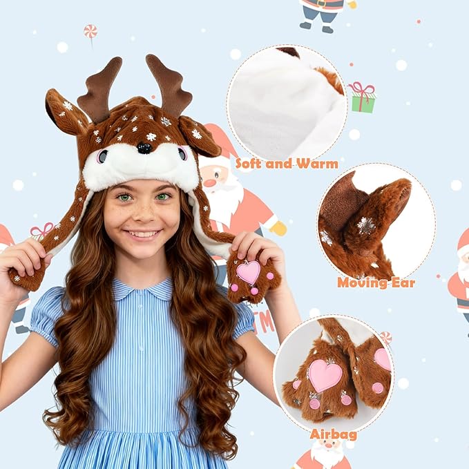 Plush Ear Moving Jumping Hat,Cute Fluffy Cap, Soft Warm HeadWear