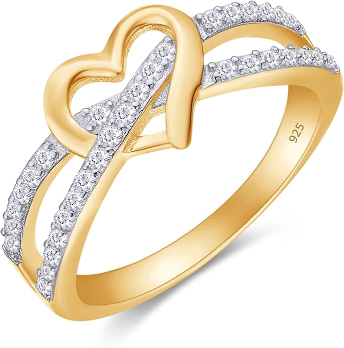 Infinity Heart Promise Ring Natural Diamond, Cubic Zirconia, Moissanite or Lab Grown Diamond Split Shank Engagement Ring for Women 10K Solid Gold Or 14K Gold Over Sterling Silver Jewelry Gift for Her