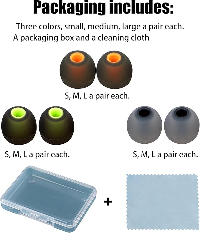 Replacement Earbud Tips Ear Bud Covers Silicone Eartips Fit Most in-Ear Earbuds(Inner Hole 3.8mm -5.1mm) Headphone Earbud Rubber Tips 9 Pairs S M L