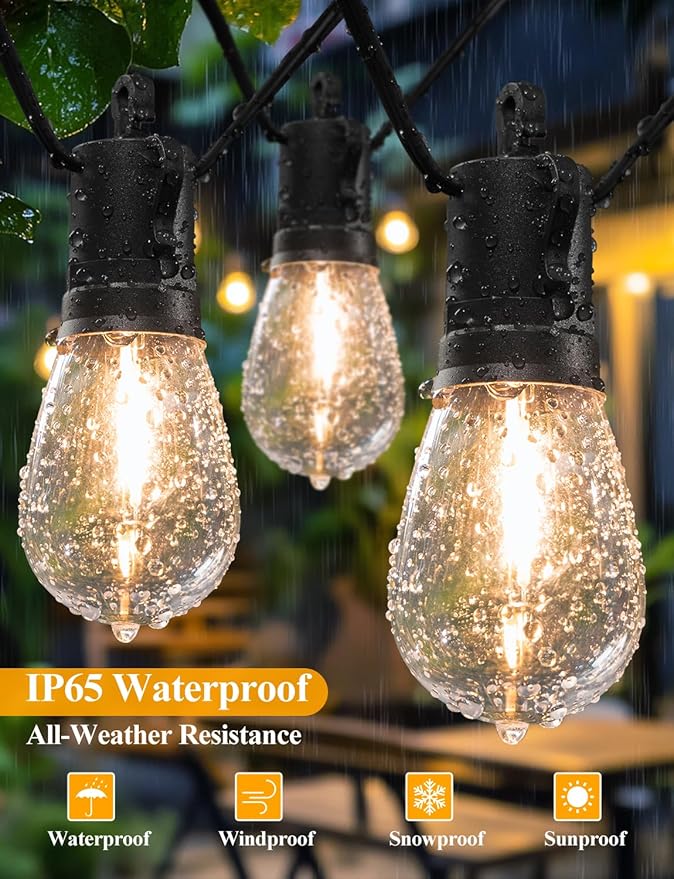 Brightever 150FT Outdoor String Lights, Patio Lights with 45+2 S14 Shatterproof E12 Base LED Bulbs, Outside Hanging Decorative Lights Waterproof for Porch, Balcony, Backyard, Bistro, 2700K Dimmable