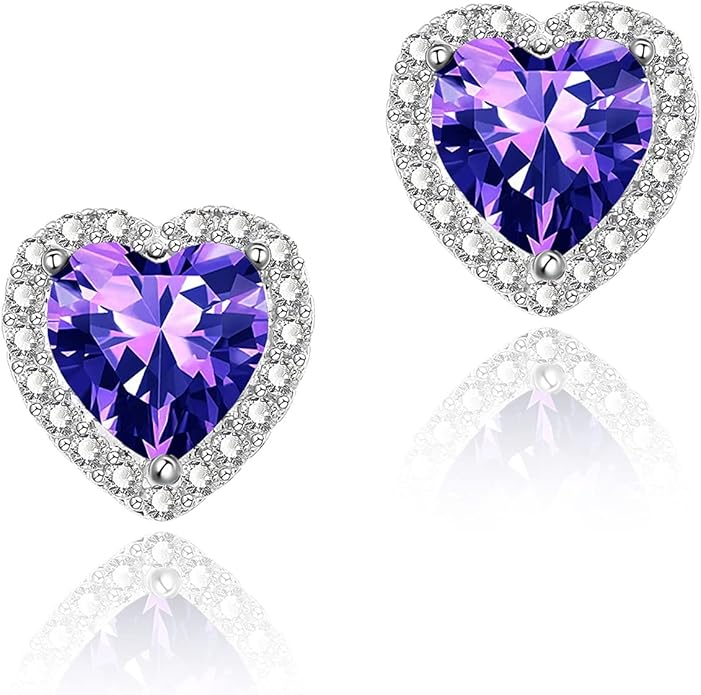 YOMELA Cubic Zirconia Earrings Studs, Halo CZ Birthstone Simulated Diamond Stud Earrings for Women