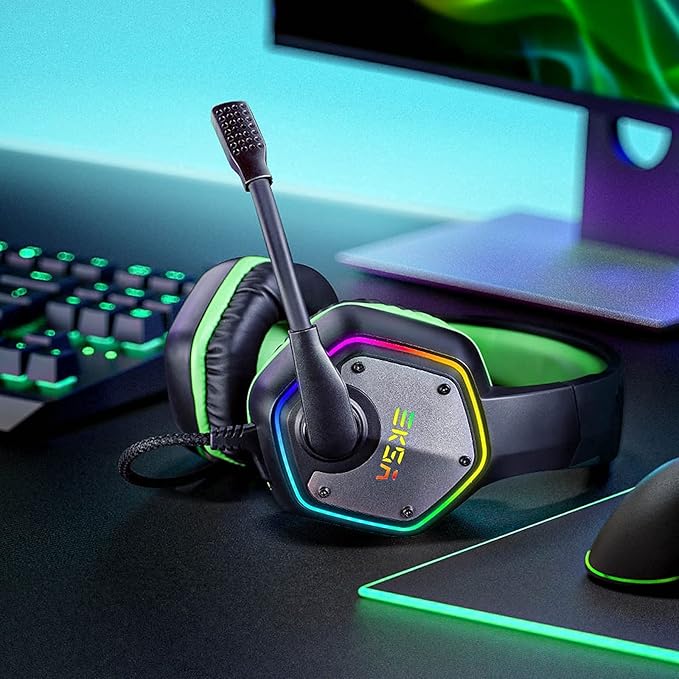 EKSA E1000 Gaming Headset, Computer Headphones with Noise Canceling Mic & RGB Light, Compatible with PC, PS4, PS5, Laptop