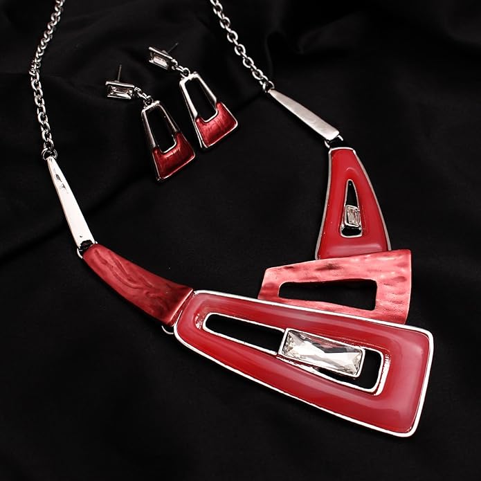 SFE Irregular Enamel Triangle Shape shell Collar Bib Bohemian Boho Statement Necklace Earrings Fashion Costume Jewelry Set for Women