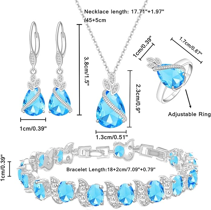 LMXXVJ Jewelry Set for Women,Teardrop Cubic Zirconia Necklace Earrings Adjustable Ring Bracelet Jewelry Set Formal Jewelry Gift