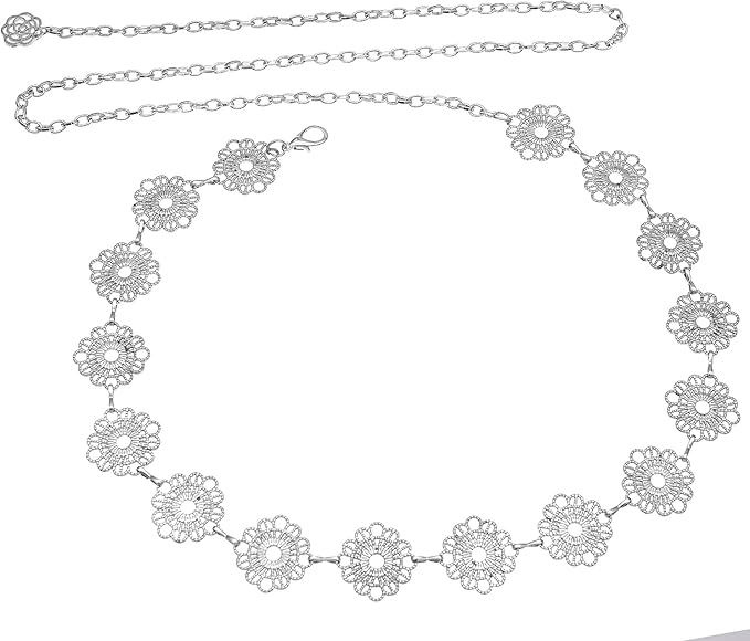 Small Flower Metal Belt Chain - Adjustable Waist Chain for Women's Dresses