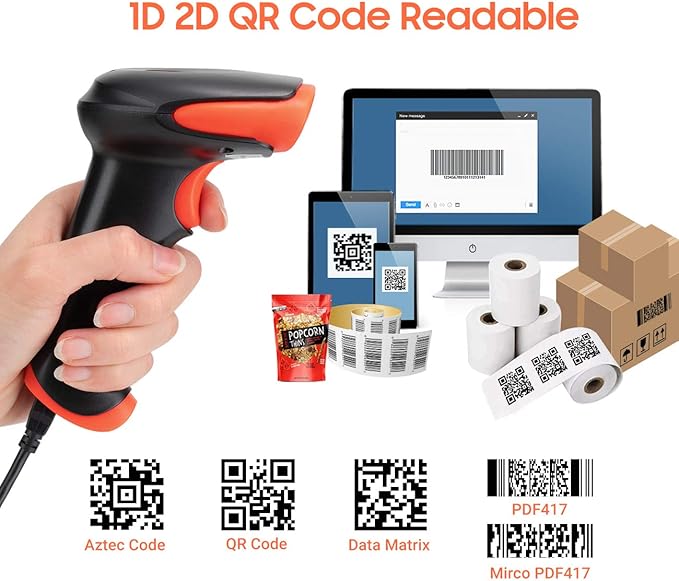 Tera Pro Wireless 2D QR Barcode Scanner 3 in 1 Bluetooth & 2.4GHz Wireless & USB Wired Connection Connect Smart Phone Tablet PC Image Bar Code Reader with Vibration Alert Model HW0002-O