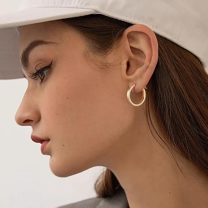 Gacimy Flatted Hoop Earrings for Women 14K Gold Plated with 925 Sterling Silver Post