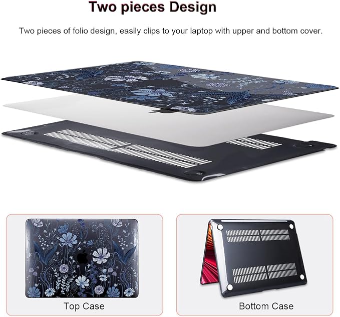 for 2018 2019 2020 2021 MacBook Air 13 Inch Case M1 A2337 A2179 A1932, Pattern Plastic Hard Shell Case Cover for MacBook Air 13.3 M1 with Retina Display & Touch ID, Wild Flowers Black