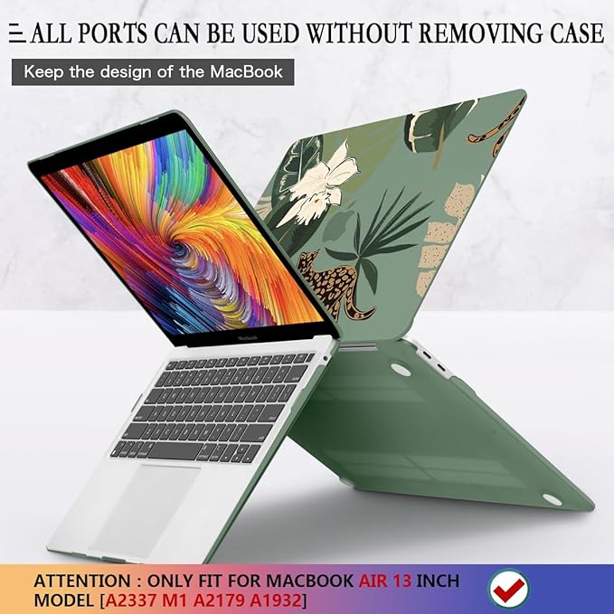 CISSOOK Compatible with MacBook Air 13 inch Case 2021 2020 2019 2018 Release Model M1 A2337 A2179 A1932, Midnight Green Hard Case Leopard Cover for MacBook Air 13 inch with Touch ID - Panther Leopard