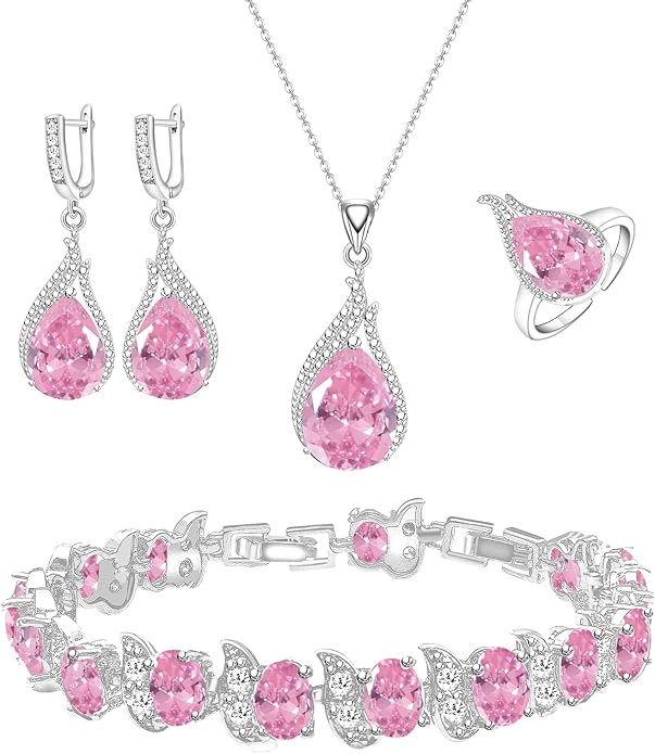 GZWHD Jewelry Set for Women CZ Earrings Necklace Ring Bracelet Set Prom Party Wedding Jewelry Gift for Mother Friend Wife