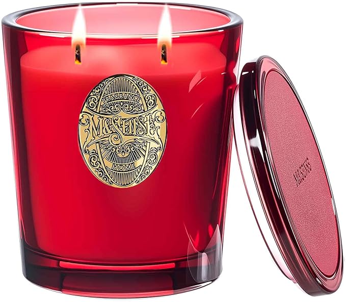 M&SENSE Large Two-Wick Strong Soy Candle | Red Camellia & Vivid Red | 19.8 oz, 120H Burn Time | Luxury Scented Candle for Relaxation, Gifting, Home Décor | Ideal for Bedroom, Office, Party Ambiance