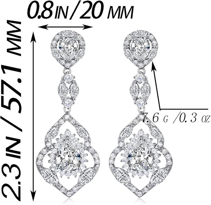SELOVO Wedding Teardrop Dangle Earrings Silver Tone Vintage Chandelier Earrings Zircon