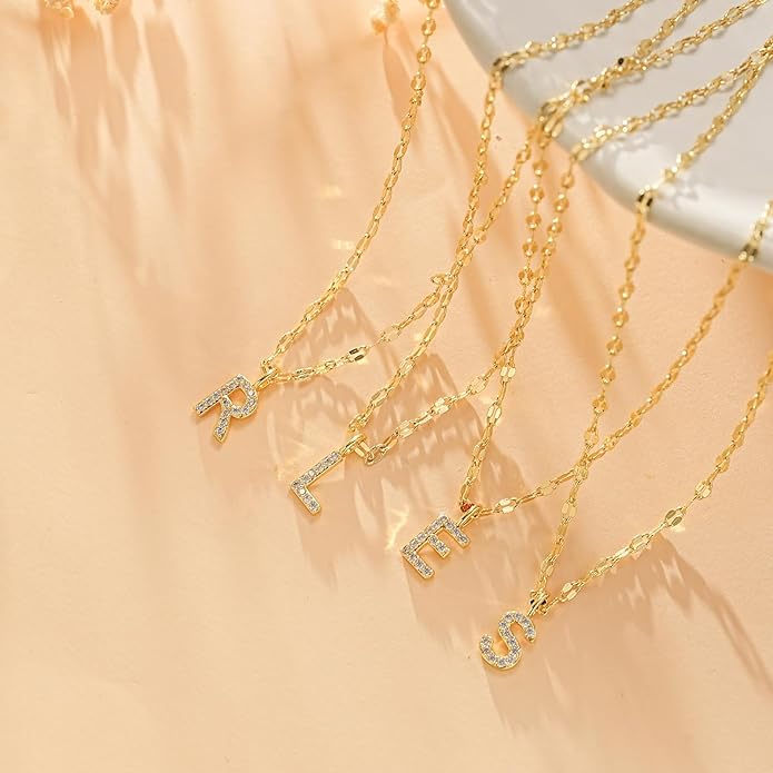 Initial Necklaces for Women,14K Gold Plated Necklaces, A-Z Letter Pendant Charm Necklace Trendy Dainty Hypoallergenic CZ Custom Personalized Name Necklace Gold Jewelry Birthday Christmas Gift for Her