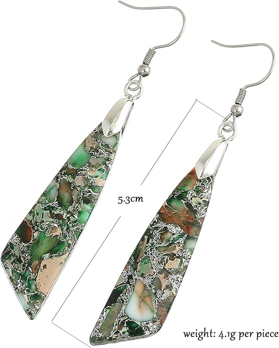 Boho Women Natural Stone Earrings Unique Healing Imperial Jasper Gemstone Energy Hypoallergenic Lightweight Dangle Drop Earrings Multiple Styles Earrings Jewelry for Birthday Party Gift