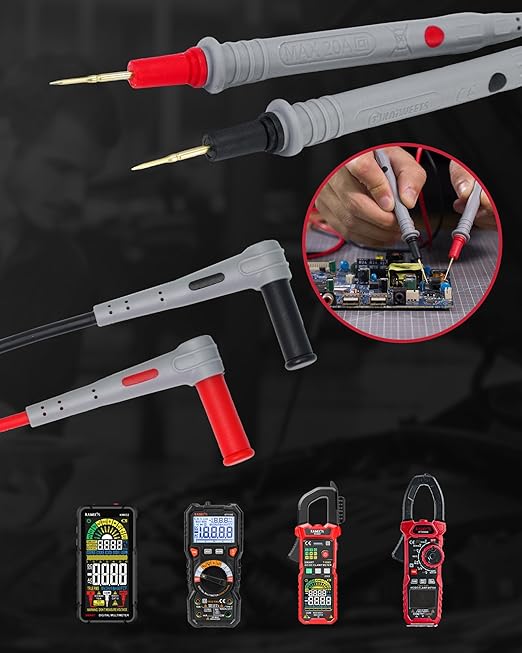 KAIWEETS Silicone Multimeter Test Leads with Gold-Plated Probes, 48 inch Long, CAT III 1000V CAT IV 600V 20A, Compatible with Volt Clamp Meter Electrical Testing Tools