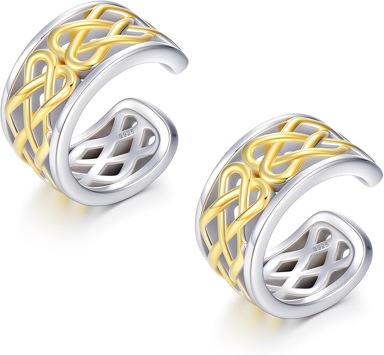 CHIC & ARTSY 925 Sterling Silver Ear Cuffs for Women, Non Piercing Clip On Cartilage Cuffs, Adjustable Fake Conch & Helix Earrings, Gold Plated & Oxidized Various Styles