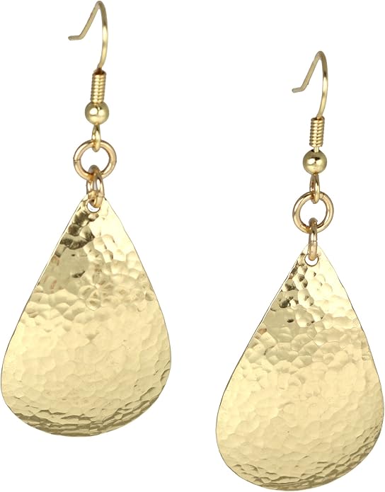 Small Hammered Nu Gold Brass Tear Drop Earrings By John S Brana Handmade Jewelry Durable Brass Earrings