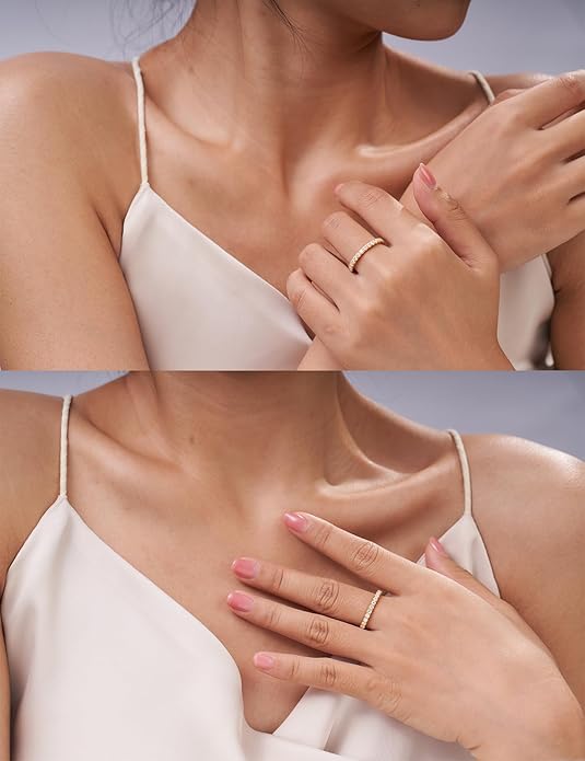 IMOLOVE Moissanite Wedding Band Wedding Rings for Women 925 Sterling Silver Rings with 18K White Gold Plated Eternity Stackable Engagement Ring Anniversary Band Size 3-12