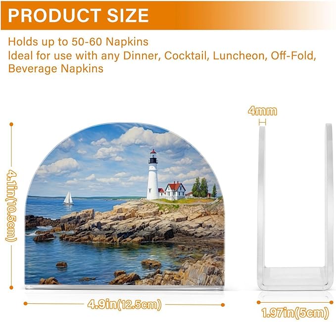 Napkin Holder, Lighthouse on Beach Napkin Holder for Table Standing Napkin Holders for Table, Kitchen & Dining Room Decor