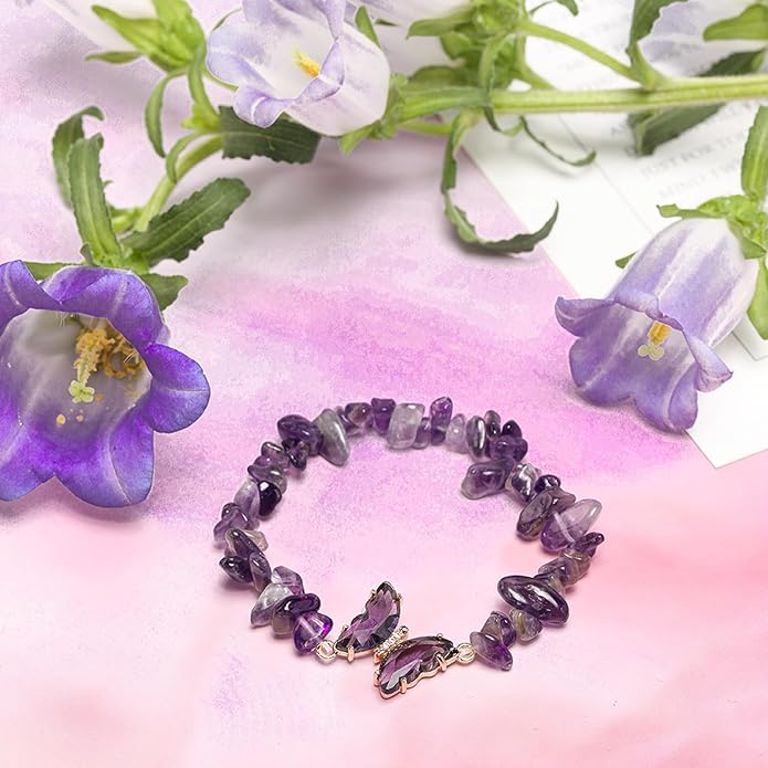 Artlunar Purple Butterfly Healing Bracelet, Gift Charm Jewelry with Beaded Bracelet for Women