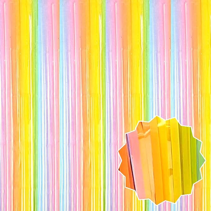 3 Pack Rainbow A Foil Fringe Curtains Backdrop, 3.28 x 8.2 Ft Metallic Streamers Tinsel Curtains Background for Photo Booth, Birthday, Halloween, Christmas, Thanksgiving, New Year Party Decorations