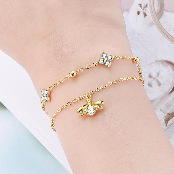 Women's 925 Sterling Silver Bracelet, Non Tarnish 18K Gold Plated Bracelets for Women, Dainty Chain Simple Jewelry Cute Handmade Minimalist for Gift