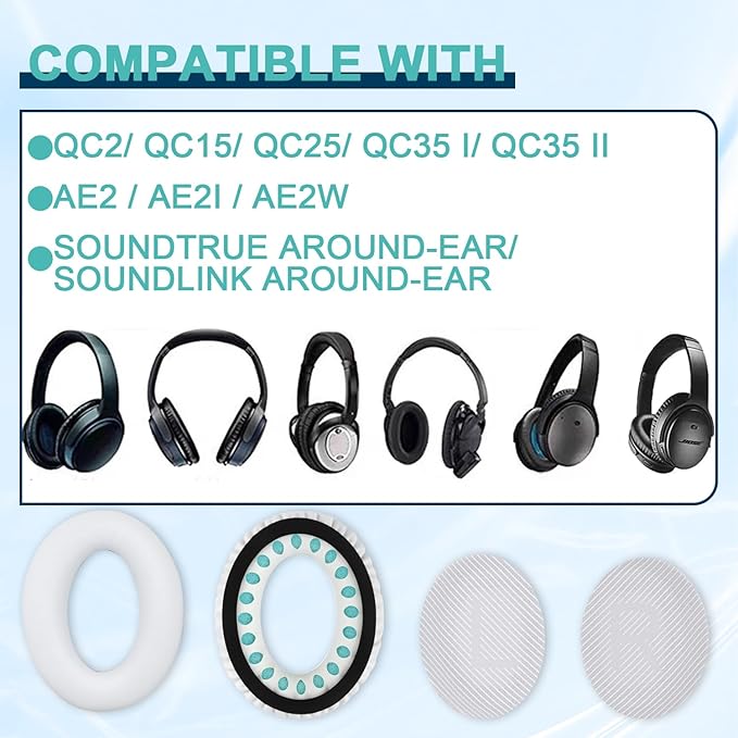 Replacement Earpads Cushions for Bose QuietComfort 35 & Quiet Comfort 35 II, Headphones Ear Covers Ear Pads for Bose QC35/QC35II/25/15 QC2 / Ae2 / Ae2i / Ae2W / Sound Link/Sound True-White