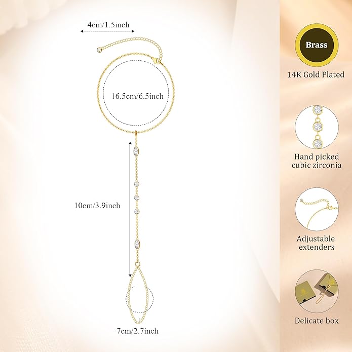 Hand Chain Bracelet for Women: Dainty 14k Gold Silver Plated Ring Chain Bracelets for Women Trendy Jewelry for Wedding Prom Birthday Gifts for Women