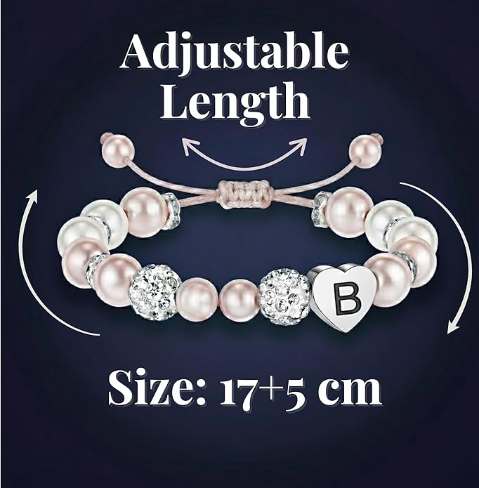 Solza Heart Bead Initial Bracelet – Personalized Stainless Steel Beaded Bracelet with Letter Charm, Adjustable Heart Bracelet, Fashion Jewelry Gift, Stackable Personalized Jewelry Accessory