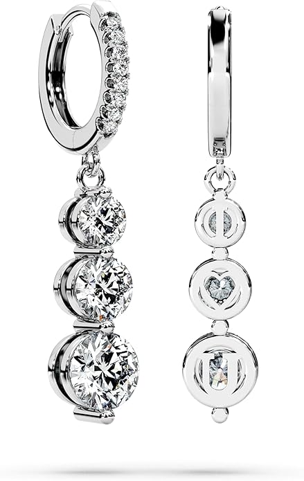 Moissanite Three-stone Diamond Drop Earrings for Women S925 Rodium Vermeil Sterling Silver Trilogy Dangle for Wife Girlfriend Mom Gifts for Her Daughter on Birthday Wedding Anniversary