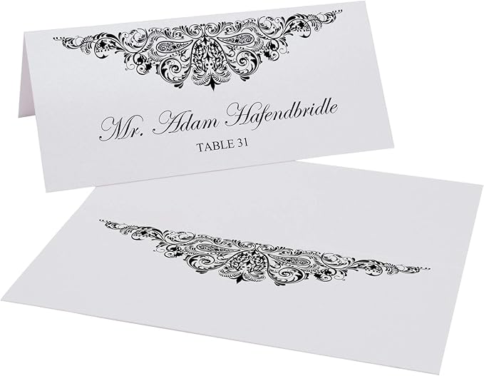 Paisley Place Cards, Black (Choose Color), Set of 150, Pre-cut and Scored - Wedding, Party, Dinner, and Special Events - Made in the USA