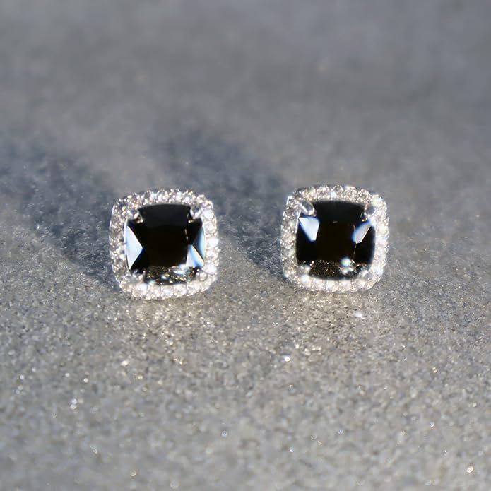 YOMELA Cubic Zirconia Earrings Studs, Halo CZ Birthstone Simulated Diamond Stud Earrings for Women
