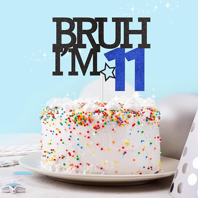 Bruh I'm 11 Cake Topper, Happy 11th Birthday Decorations for Boy, Funny 11th Birthday Cake Topper 11 Year Old Birthday Party Decoration Supplies