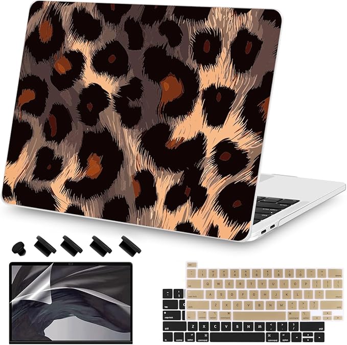 Teryeefi for MacBook Pro 13 inch Case 2022 2021 2020-2016 Release, Design Hard Shell Cover with Keyboard Cover & OTG Adapter Fit Model A2338 M2/M1 A2251 A2289 A2159 A1989 A1706, Leopard Skin Pattern