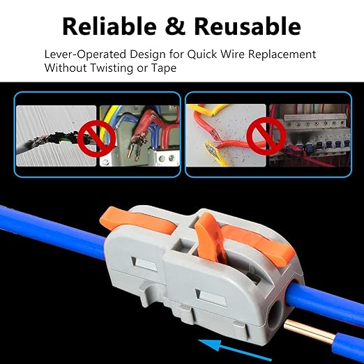 10Pcs 2 to 1 Wire Connectors Small Electrical Cable Splicing Splitter Terminal Block Inline Splice Snap Splicer for Residential Speaker Gauge Push DIY Splicing into 4/6/8/9/10 Way