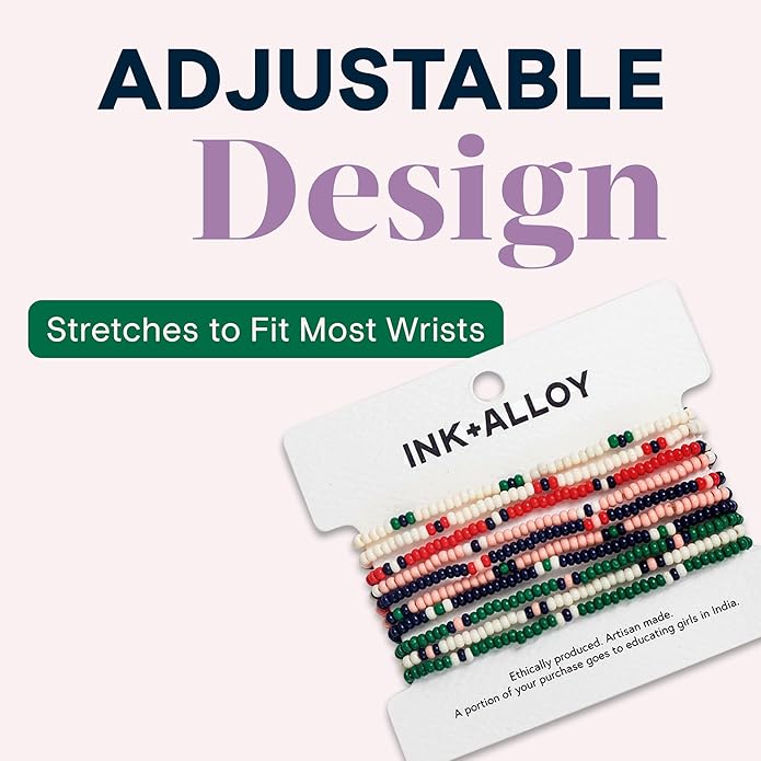 INK + ALLOY 10-Strand Stacking Beaded Bracelets for Women – Mixed Patterns Bracelet Stack - Adjustable Stretch Fit - Handmade Boho Bracelets for Women - Perfect for Any Occasion
