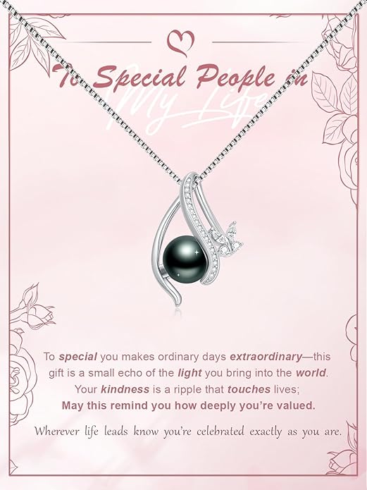 Tahitian Black Pearl 18K White Gold Plated Sterling Silver Heart/Infinity/Four Leaf Clover Pendant Necklace Jewelry Gifts for Women Wife Mom Girlfriend Wedding Birthday Anniversary Christmas