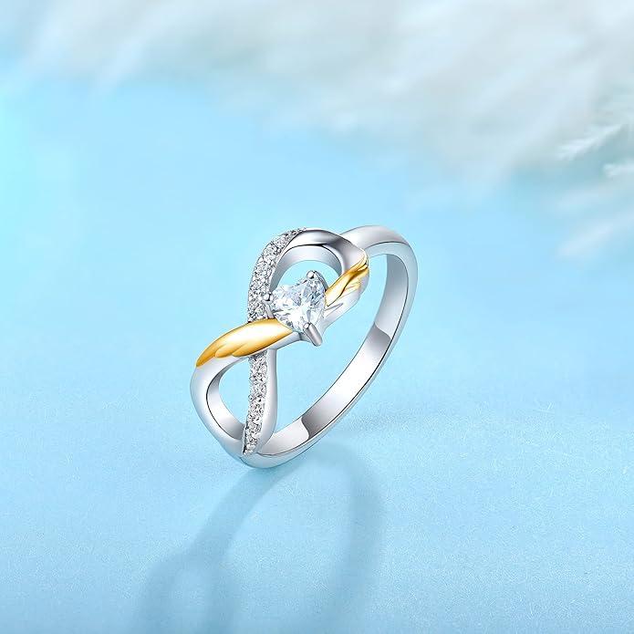 STARCHENIE Infinity Promise Ring 925 Sterling Silver Angel Wings Heart Ring for Women Size 5-10