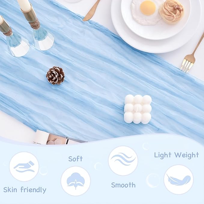 10 Pack Baby Blue Table Runner 120 Inch Cheesecloth Table Runner 10FT Boho Gauze Table Runner Long Cheese Cloth Table Runner Semi Sheer Runners for Wedding Bridal Baby Shower Party