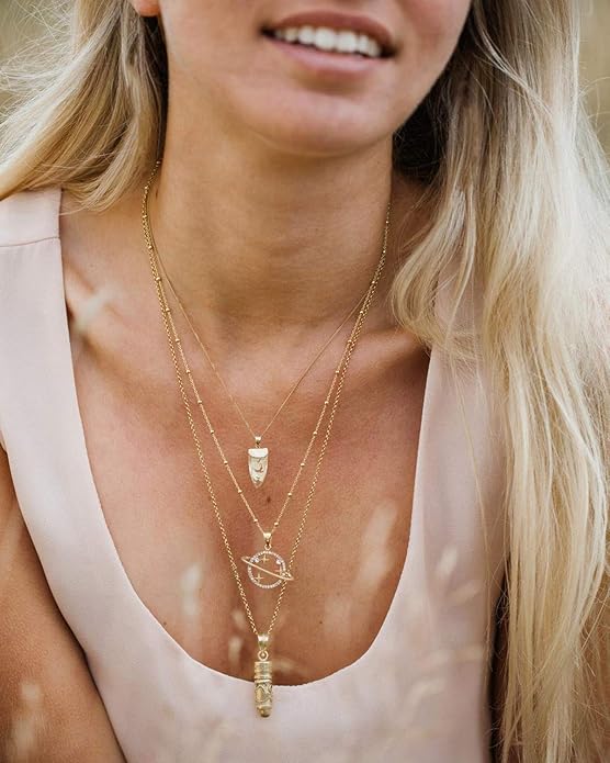 Aobei Pearl 18K Gold Plated Moon Star Lion Evil Eye Love Heart Cross Pendant Necklace Medallion Paperclip Chian Choker Layering Jewery for Women