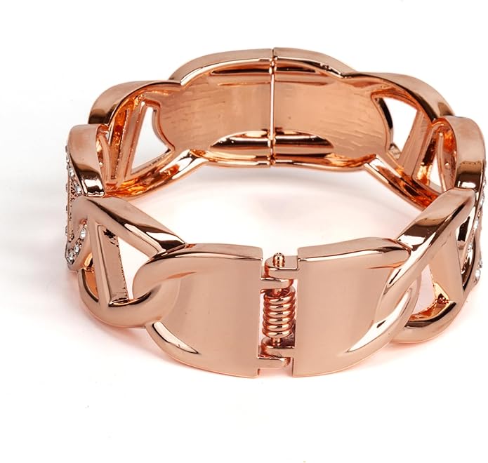 SPUNKYsoul Chain Link Buckle With Rhinestones Cuff Bracelet in Gold, Silver Rose Gold and Gun Metal for Women