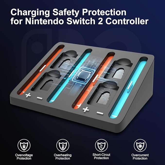 Switch 2 Controller Charger, 4 in 1 Charging Dock for Nintendo Switch 2 Controller Charger Station Storage Stand with USB Cable,Black
