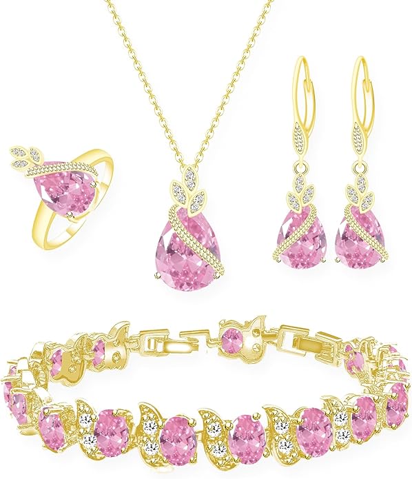 GZWHD Jewelry Set for Women CZ Earrings Necklace Ring Bracelet Set Prom Party Wedding Jewelry Gift for Mother Friend Wife