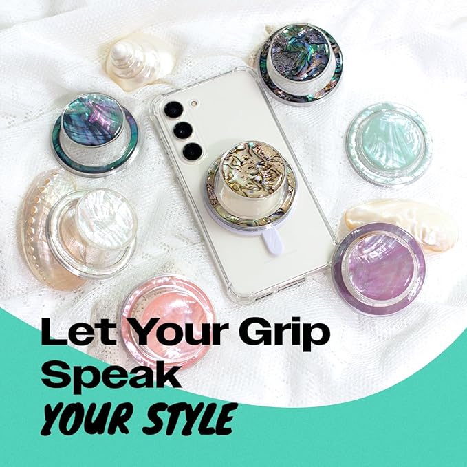 OnTheGrip Cute Natural Seashell Design Round Shape Collapsible Mobile Phone Grip Stand Holder for Smartphone Tablet Cell Phone Accessory (Violet)