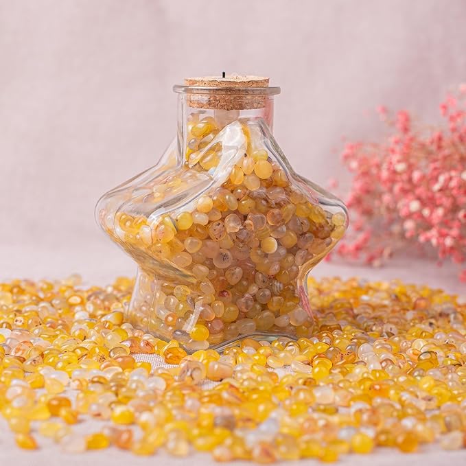 Polished Yellow Agate Crystal Chips 200 Pcs - 0.3" 10 oz Tumbled Stone Chips Crushed Sea Glass Stones Healing Reiki Crystal Making Home Decoration
