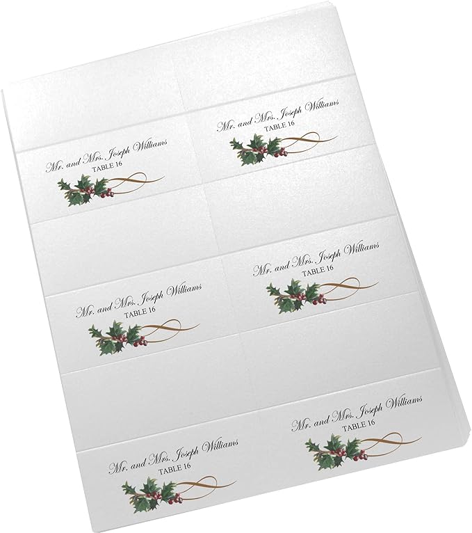 Christmas and Holiday Holly Swirl Printable Place Cards, Set of 150 (25 Sheets), Laser & Inkjet Printers - Wedding, Party, Dinner, and Special Events - Made in the USA