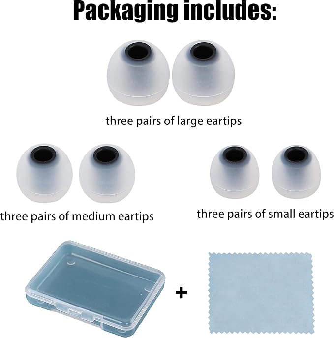Replacement Earbud Tips Silicone Earbud Covers Fit Most in-Ear Earbuds(Inner Hole 3.8mm -5.1mm) Headphone Ear Tips Earbuds Rubber Tips 9 Pairs S M L
