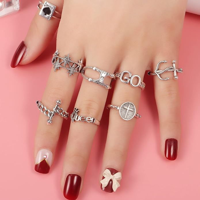 TAMHOO 9/12/15/16 Pcs Open Rings Set for Women with Sparkling Cubic Zirconia- Finger Rings Pack Stackable Rings for Teens,White Gold/Rose Gold/Gold Tone Rings for Girls
