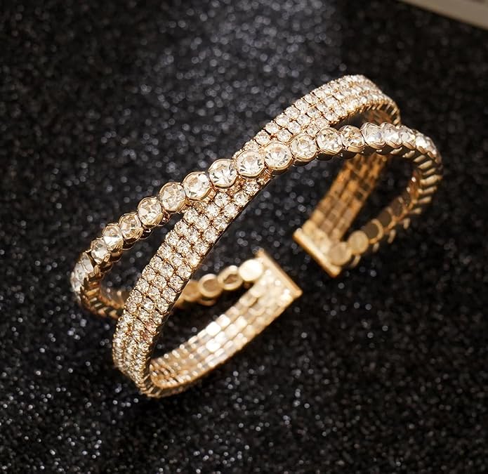 Rhinestone Bracelet Multilayer Cuff Bracelet Sparkling Crystal Layered Bridal Bracelets for Women