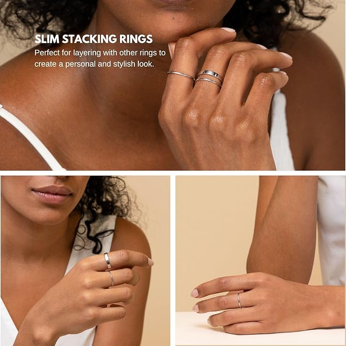 NOKMIT 1mm 14K Gold Filled Rings for Women Girls Thin Gold Ring Dainty Cute Stacking Stackable Thumb Pinky Band Non Tarnish Comfort Fit Size 4 to 11 1PC/2PCS/3PCS